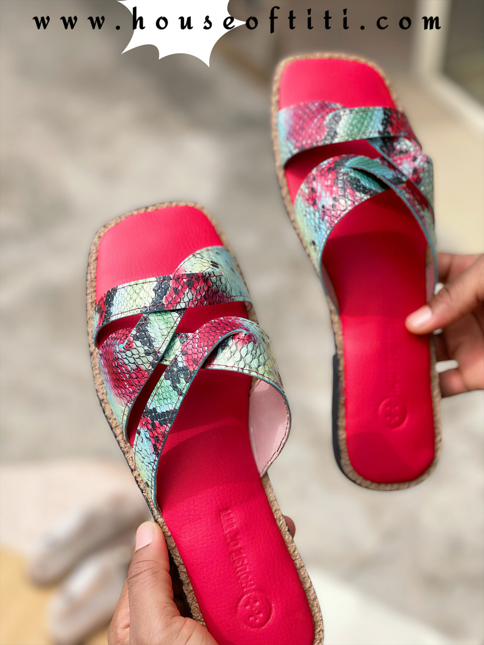 Snake Pattern Red Soft Sole Criss Cross Slides - House of Titi ...